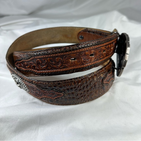 Buckles of America Mexico USA flag buckle with croc pattern leather belt 38 - Picture 2 of 12